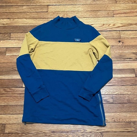 LL Bean Women's Mock Neck Tunic Shirt Dress W/Side Zips Size Small Blue/Yellow - Picture 1 of 5